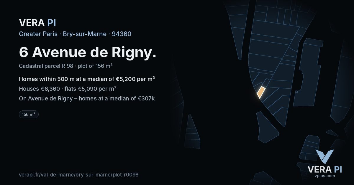 6 Avenue de Rigny, Bry-sur-Marne at night – the plot lit, the parcels around coloured by the prices near them
