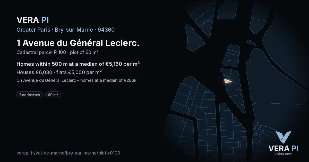 1 Avenue du Général Leclerc, Bry-sur-Marne at night – the plot lit, the parcels around coloured by the prices near them