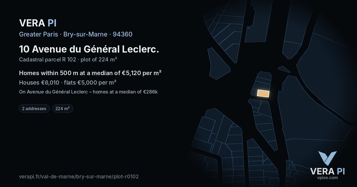 10 Avenue du Général Leclerc, Bry-sur-Marne at night – the plot lit, the parcels around coloured by the prices near them
