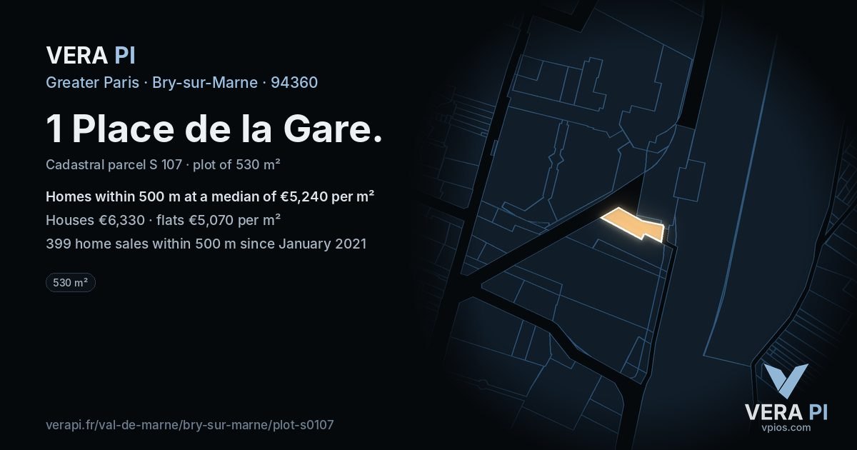 1 Place de la Gare, Bry-sur-Marne at night – the plot lit, the parcels around coloured by the prices near them