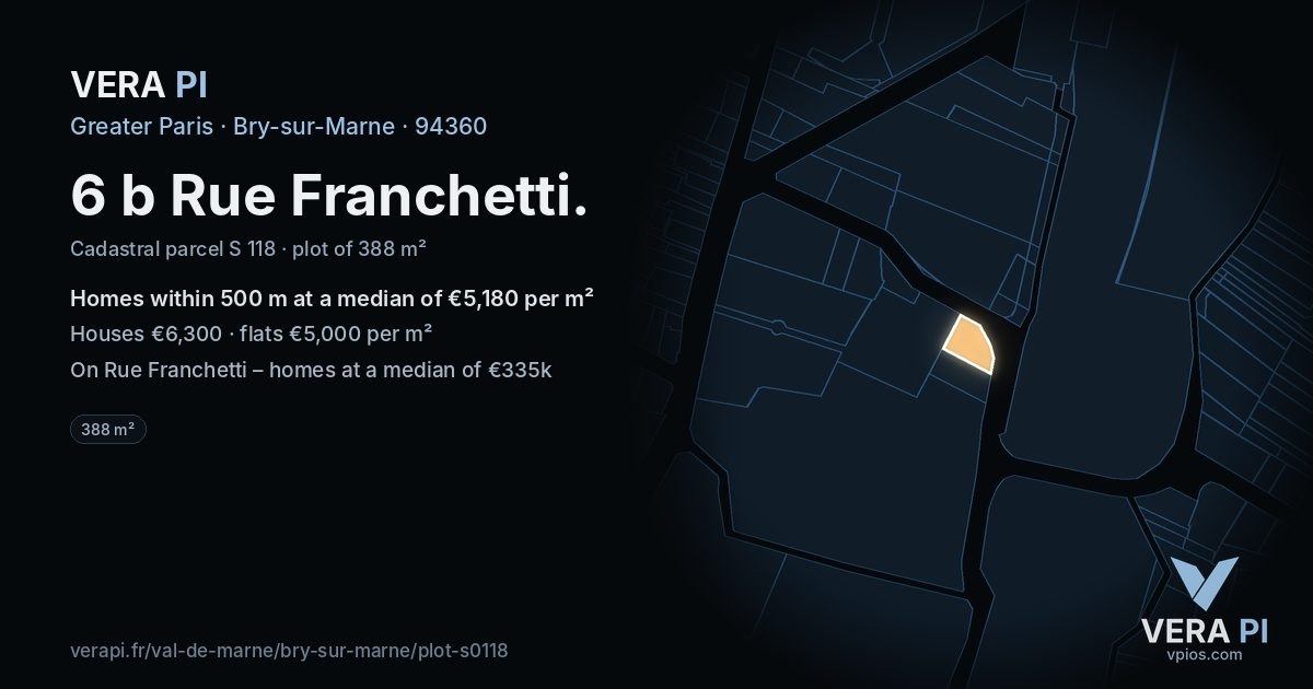 6 b Rue Franchetti, Bry-sur-Marne at night – the plot lit, the parcels around coloured by the prices near them