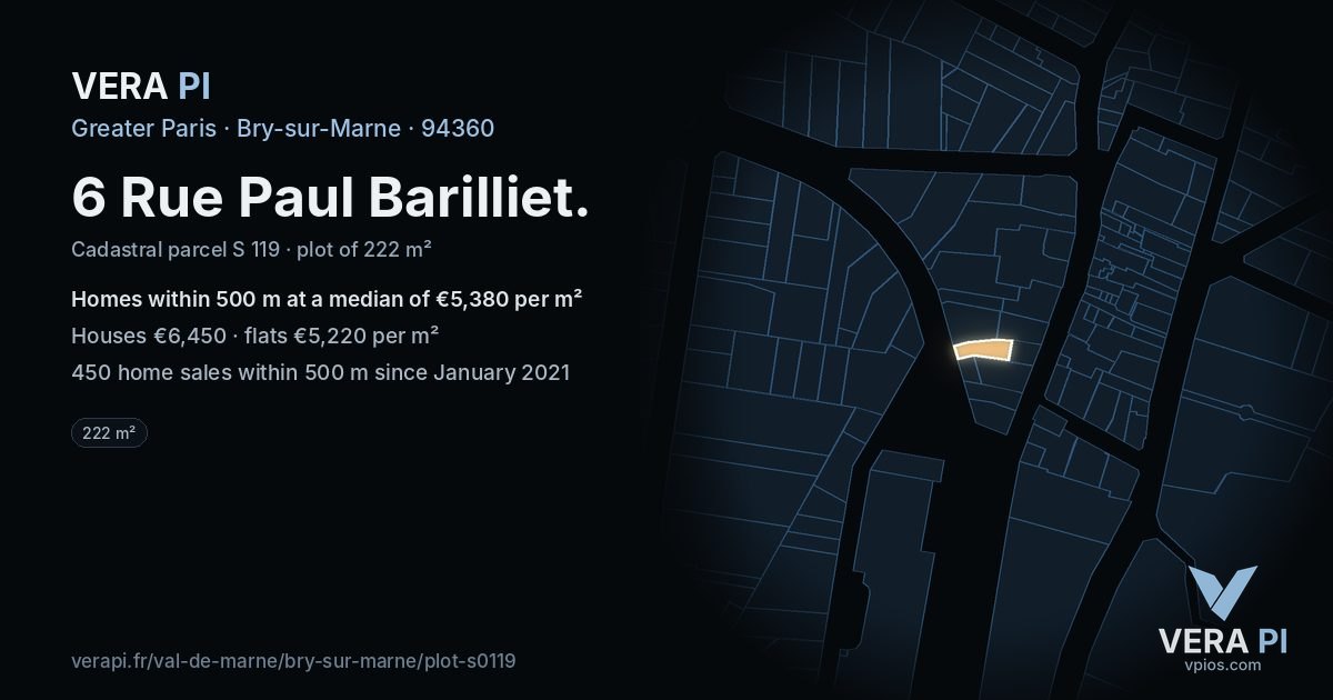 6 Rue Paul Barilliet, Bry-sur-Marne at night – the plot lit, the parcels around coloured by the prices near them