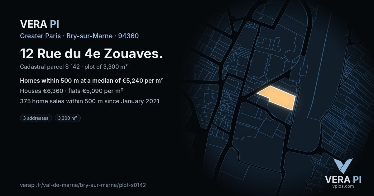 12 Rue du 4e Zouaves, Bry-sur-Marne at night – the plot lit, the parcels around coloured by the prices near them