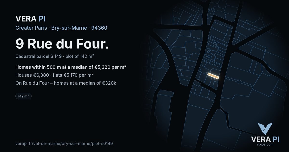 9 Rue du Four, Bry-sur-Marne at night – the plot lit, the parcels around coloured by the prices near them