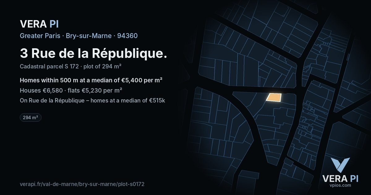 3 Rue de la République, Bry-sur-Marne at night – the plot lit, the parcels around coloured by the prices near them