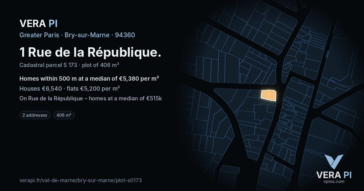 1 Rue de la République, Bry-sur-Marne at night – the plot lit, the parcels around coloured by the prices near them