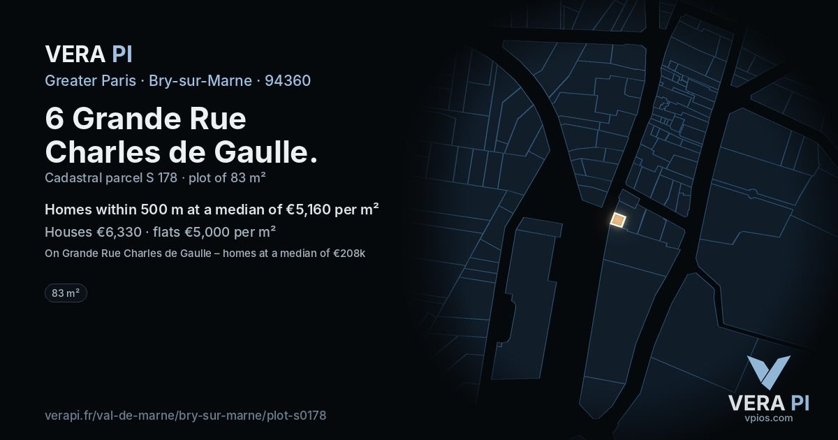 6 Grande Rue Charles de Gaulle, Bry-sur-Marne at night – the plot lit, the parcels around coloured by the prices near them