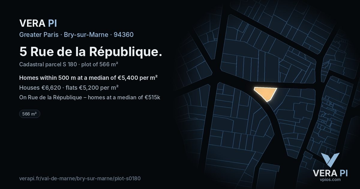 5 Rue de la République, Bry-sur-Marne at night – the plot lit, the parcels around coloured by the prices near them
