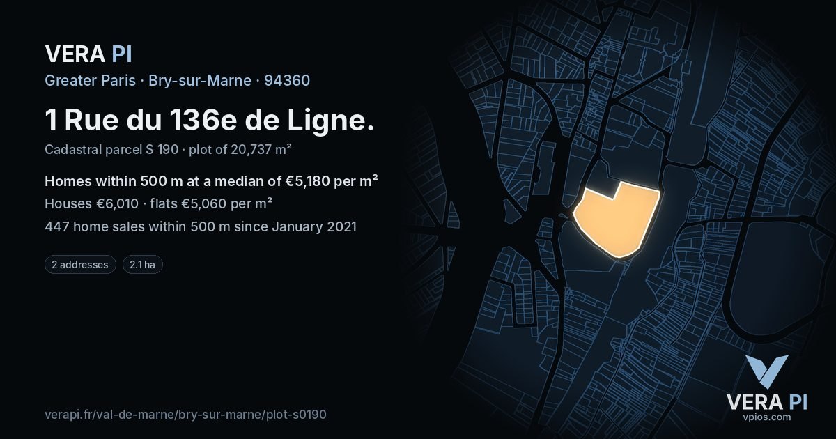1 Rue du 136e de Ligne, Bry-sur-Marne at night – the plot lit, the parcels around coloured by the prices near them