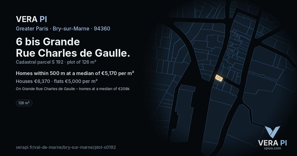 6 bis Grande Rue Charles de Gaulle, Bry-sur-Marne at night – the plot lit, the parcels around coloured by the prices near them