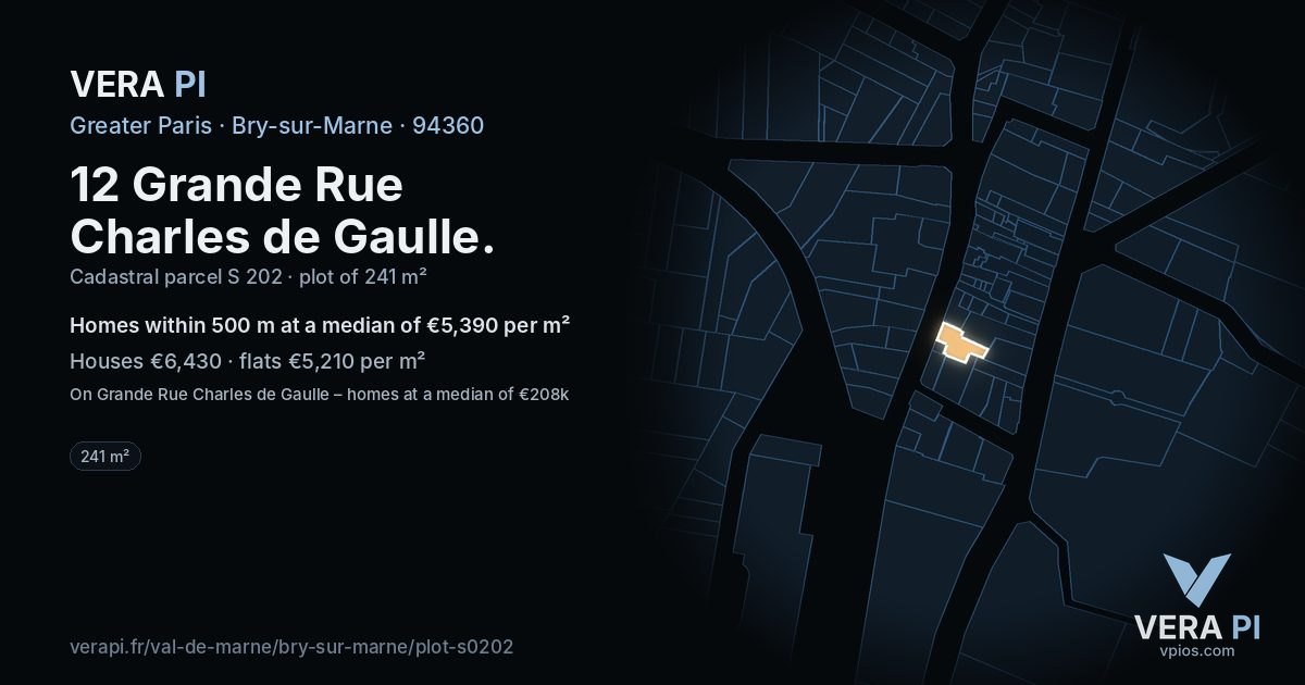 12 Grande Rue Charles de Gaulle, Bry-sur-Marne at night – the plot lit, the parcels around coloured by the prices near them