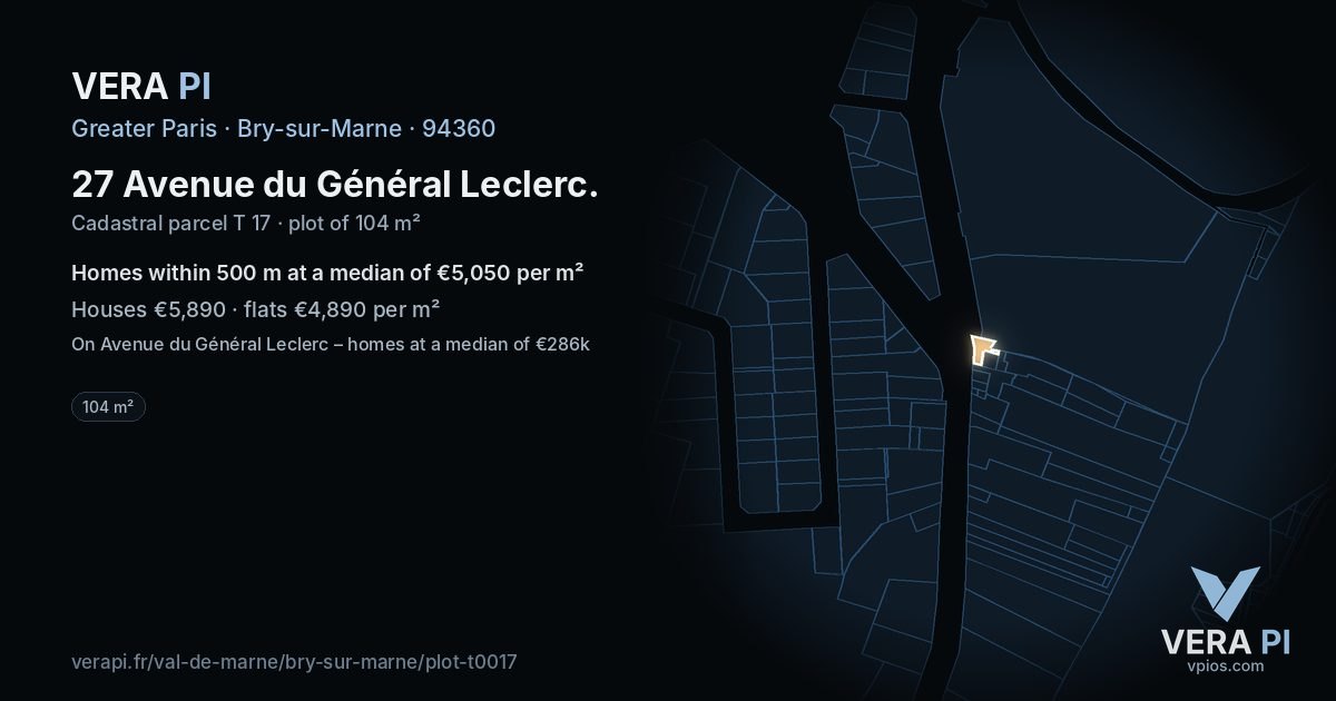 27 Avenue du Général Leclerc, Bry-sur-Marne at night – the plot lit, the parcels around coloured by the prices near them