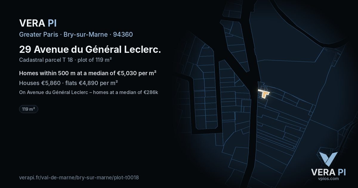 29 Avenue du Général Leclerc, Bry-sur-Marne at night – the plot lit, the parcels around coloured by the prices near them