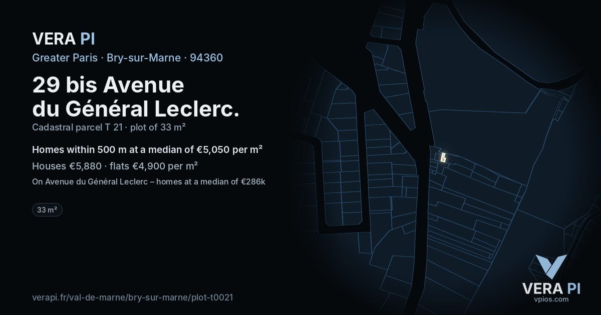 29 bis Avenue du Général Leclerc, Bry-sur-Marne at night – the plot lit, the parcels around coloured by the prices near them