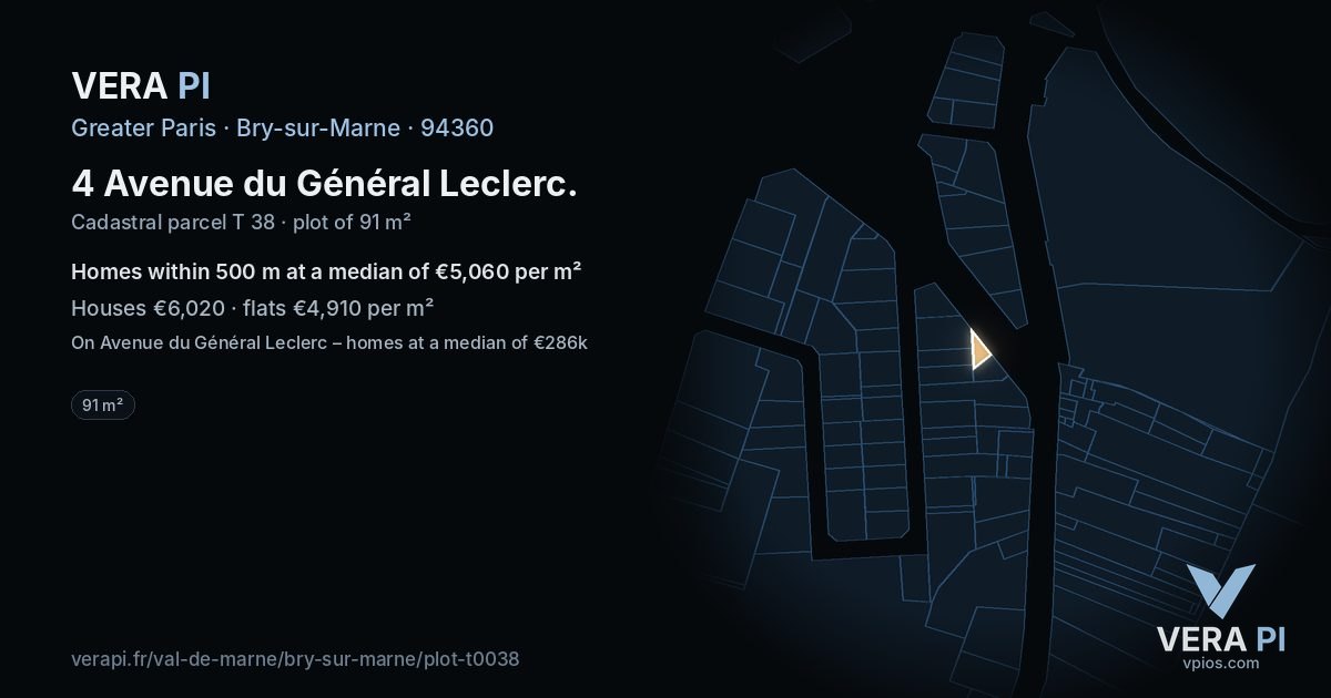 4 Avenue du Général Leclerc, Bry-sur-Marne at night – the plot lit, the parcels around coloured by the prices near them