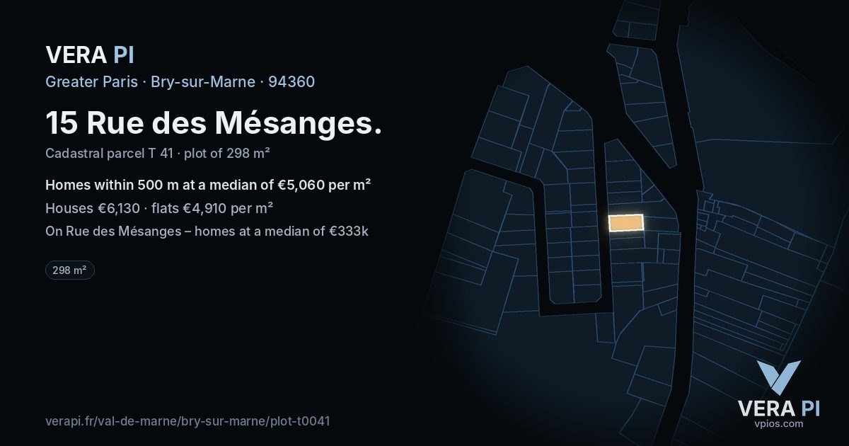 15 Rue des Mésanges, Bry-sur-Marne at night – the plot lit, the parcels around coloured by the prices near them