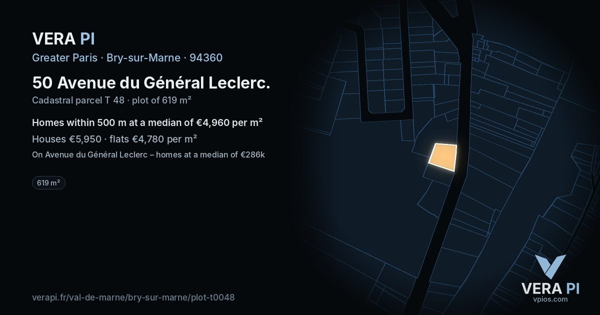 50 Avenue du Général Leclerc, Bry-sur-Marne at night – the plot lit, the parcels around coloured by the prices near them