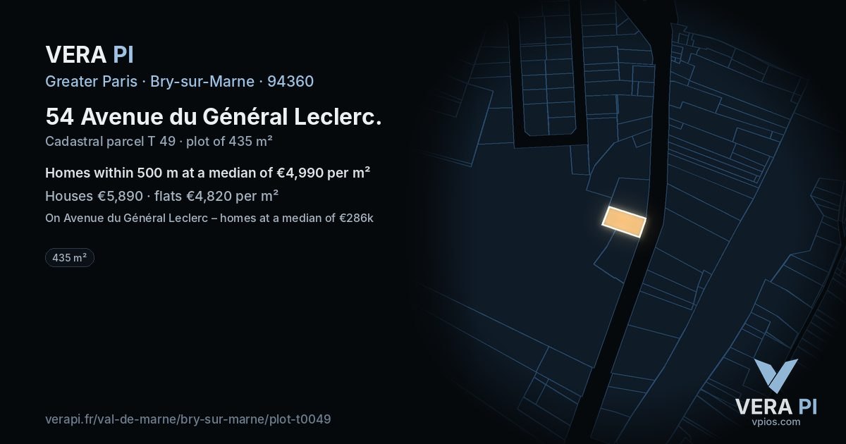54 Avenue du Général Leclerc, Bry-sur-Marne at night – the plot lit, the parcels around coloured by the prices near them