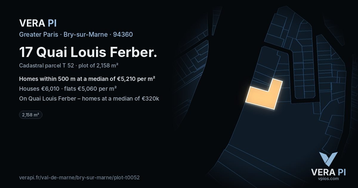 17 Quai Louis Ferber, Bry-sur-Marne at night – the plot lit, the parcels around coloured by the prices near them