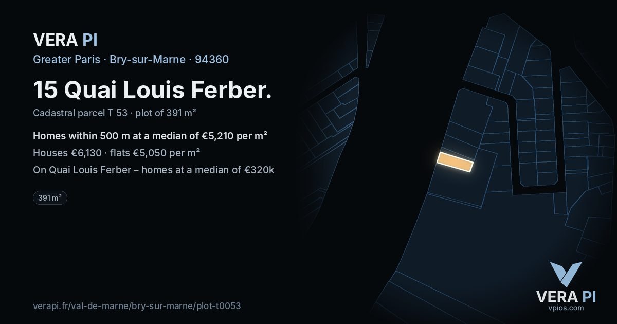 15 Quai Louis Ferber, Bry-sur-Marne at night – the plot lit, the parcels around coloured by the prices near them