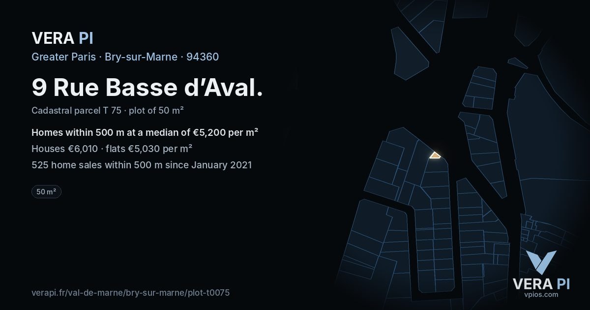 9 Rue Basse d’Aval, Bry-sur-Marne at night – the plot lit, the parcels around coloured by the prices near them