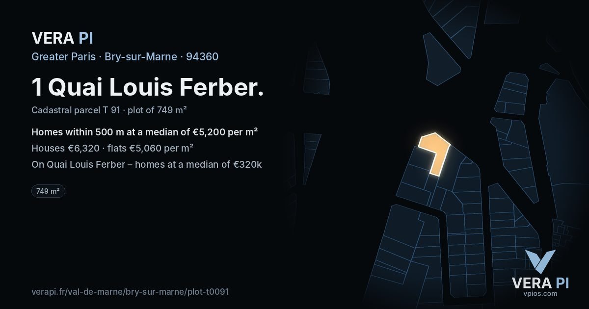 1 Quai Louis Ferber, Bry-sur-Marne at night – the plot lit, the parcels around coloured by the prices near them