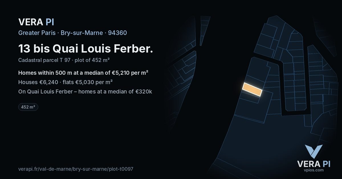 13 bis Quai Louis Ferber, Bry-sur-Marne at night – the plot lit, the parcels around coloured by the prices near them