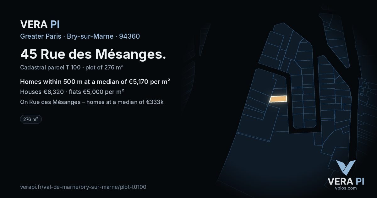 45 Rue des Mésanges, Bry-sur-Marne at night – the plot lit, the parcels around coloured by the prices near them