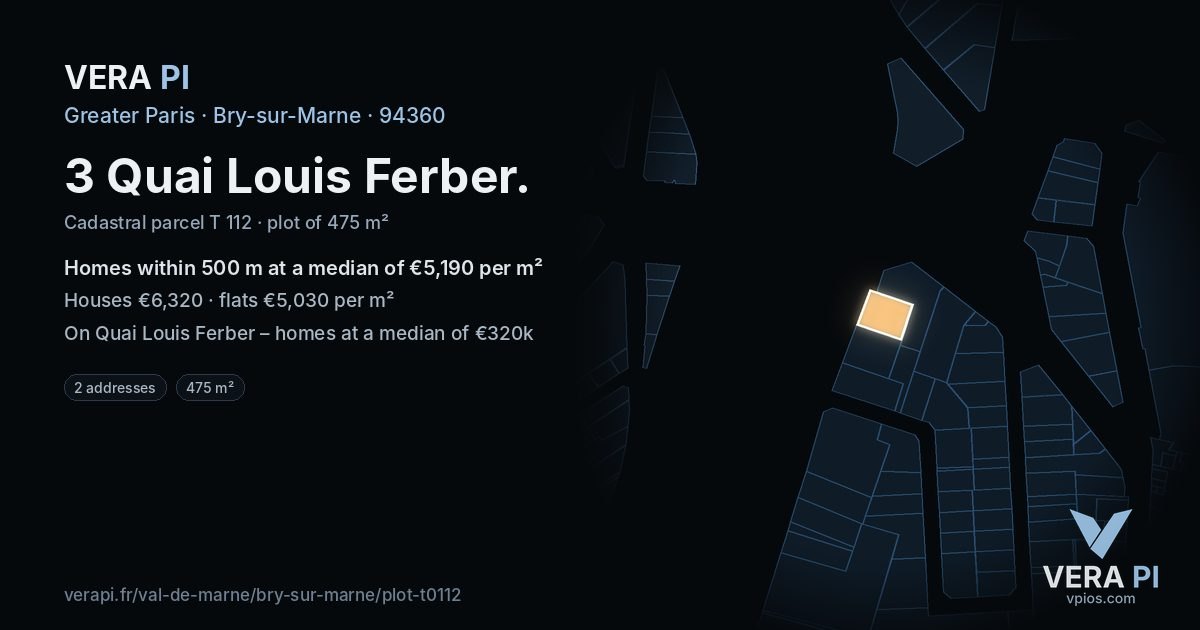 3 Quai Louis Ferber, Bry-sur-Marne at night – the plot lit, the parcels around coloured by the prices near them