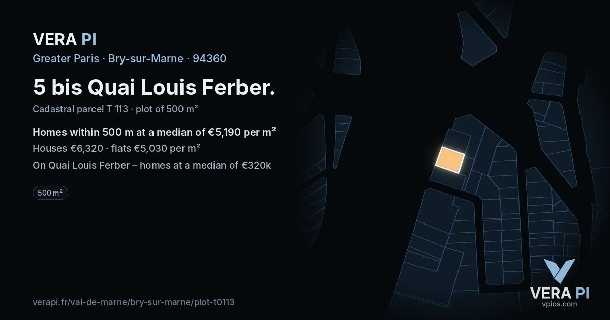 5 bis Quai Louis Ferber, Bry-sur-Marne at night – the plot lit, the parcels around coloured by the prices near them