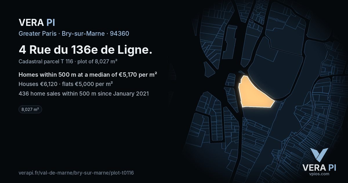 4 Rue du 136e de Ligne, Bry-sur-Marne at night – the plot lit, the parcels around coloured by the prices near them