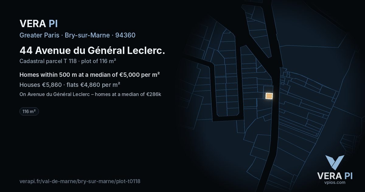 44 Avenue du Général Leclerc, Bry-sur-Marne at night – the plot lit, the parcels around coloured by the prices near them
