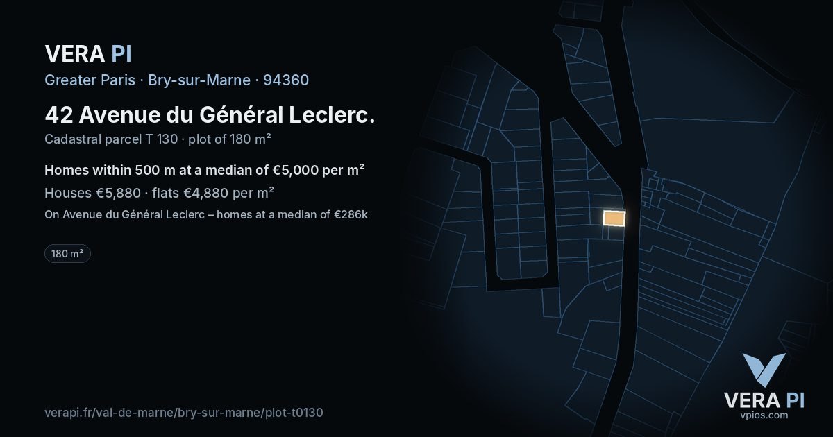 42 Avenue du Général Leclerc, Bry-sur-Marne at night – the plot lit, the parcels around coloured by the prices near them