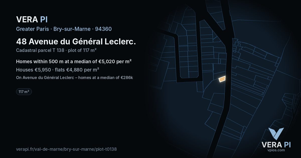 48 Avenue du Général Leclerc, Bry-sur-Marne at night – the plot lit, the parcels around coloured by the prices near them