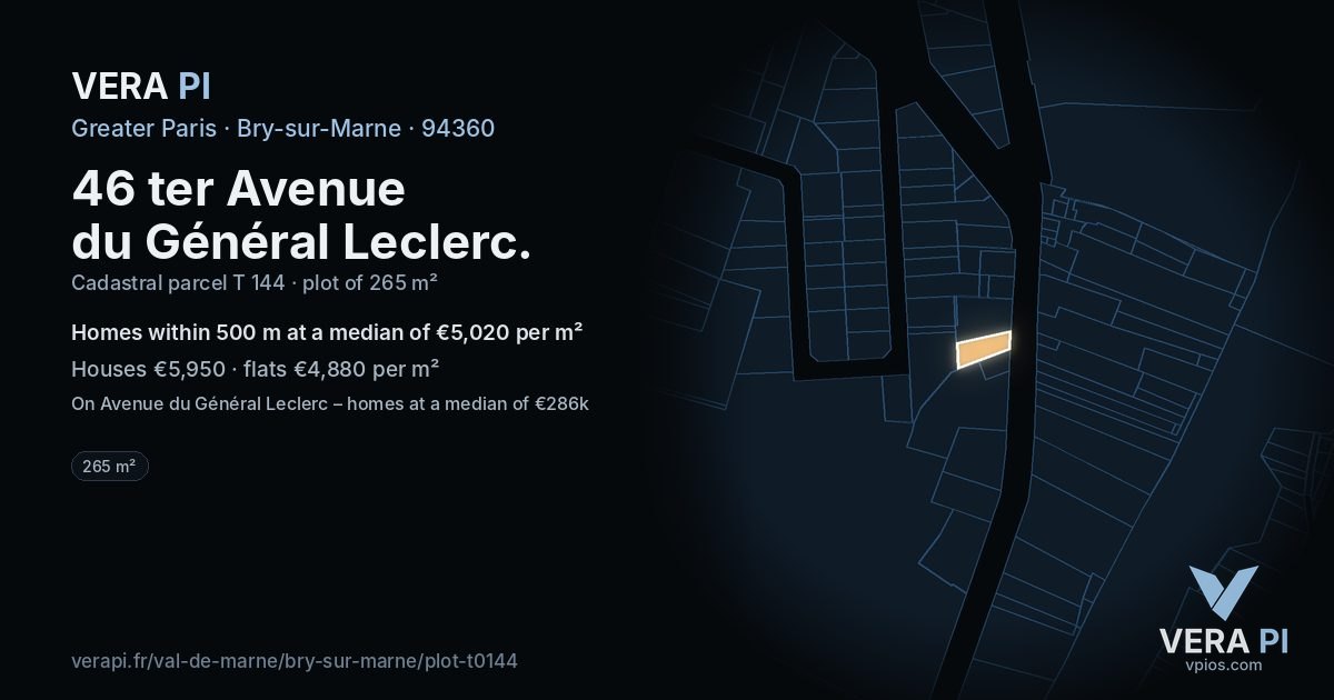 46 ter Avenue du Général Leclerc, Bry-sur-Marne at night – the plot lit, the parcels around coloured by the prices near them