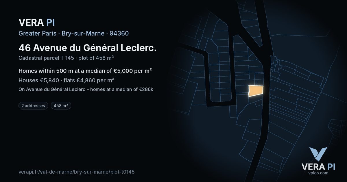 46 Avenue du Général Leclerc, Bry-sur-Marne at night – the plot lit, the parcels around coloured by the prices near them