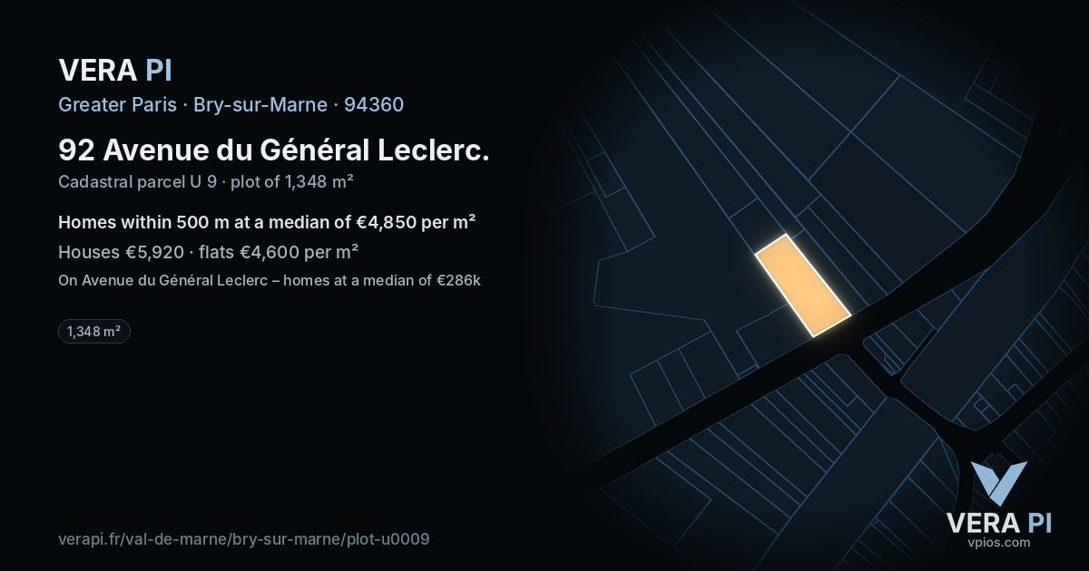 92 Avenue du Général Leclerc, Bry-sur-Marne at night – the plot lit, the parcels around coloured by the prices near them
