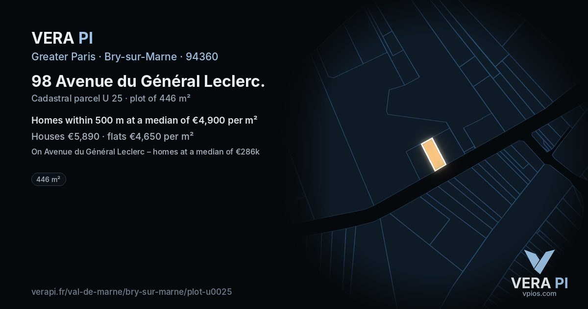 98 Avenue du Général Leclerc, Bry-sur-Marne at night – the plot lit, the parcels around coloured by the prices near them