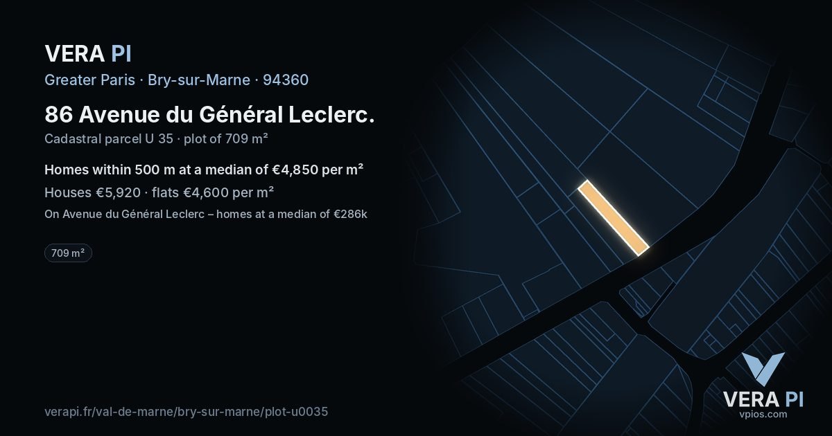86 Avenue du Général Leclerc, Bry-sur-Marne at night – the plot lit, the parcels around coloured by the prices near them
