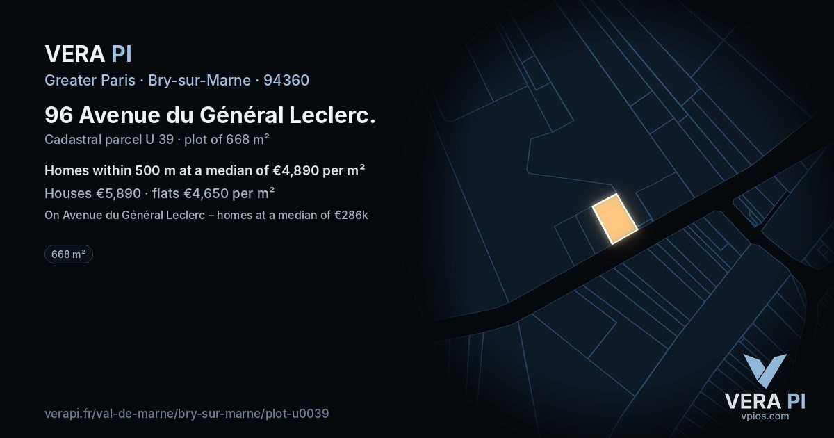 96 Avenue du Général Leclerc, Bry-sur-Marne at night – the plot lit, the parcels around coloured by the prices near them