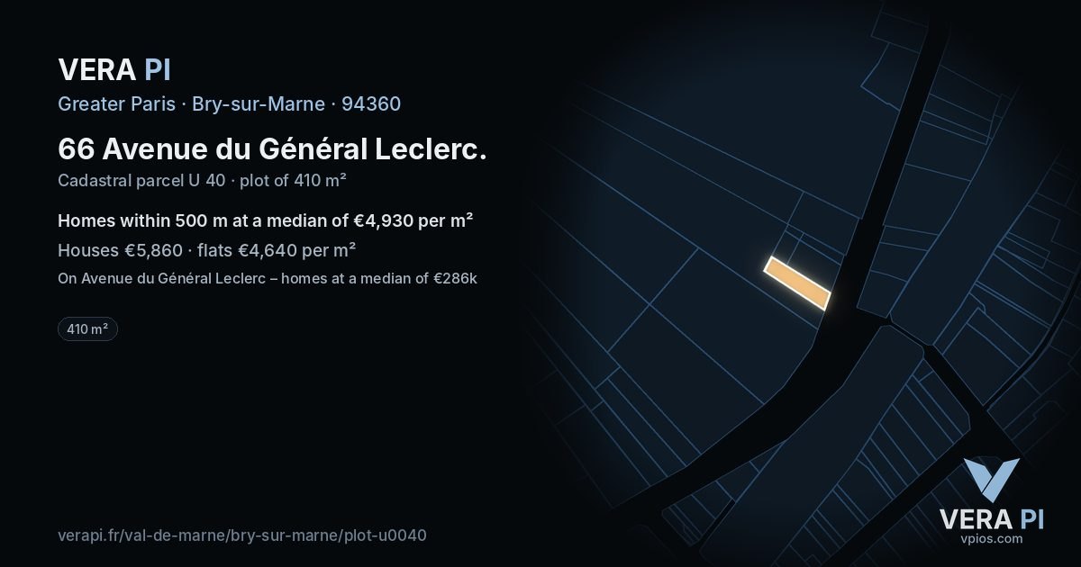66 Avenue du Général Leclerc, Bry-sur-Marne at night – the plot lit, the parcels around coloured by the prices near them