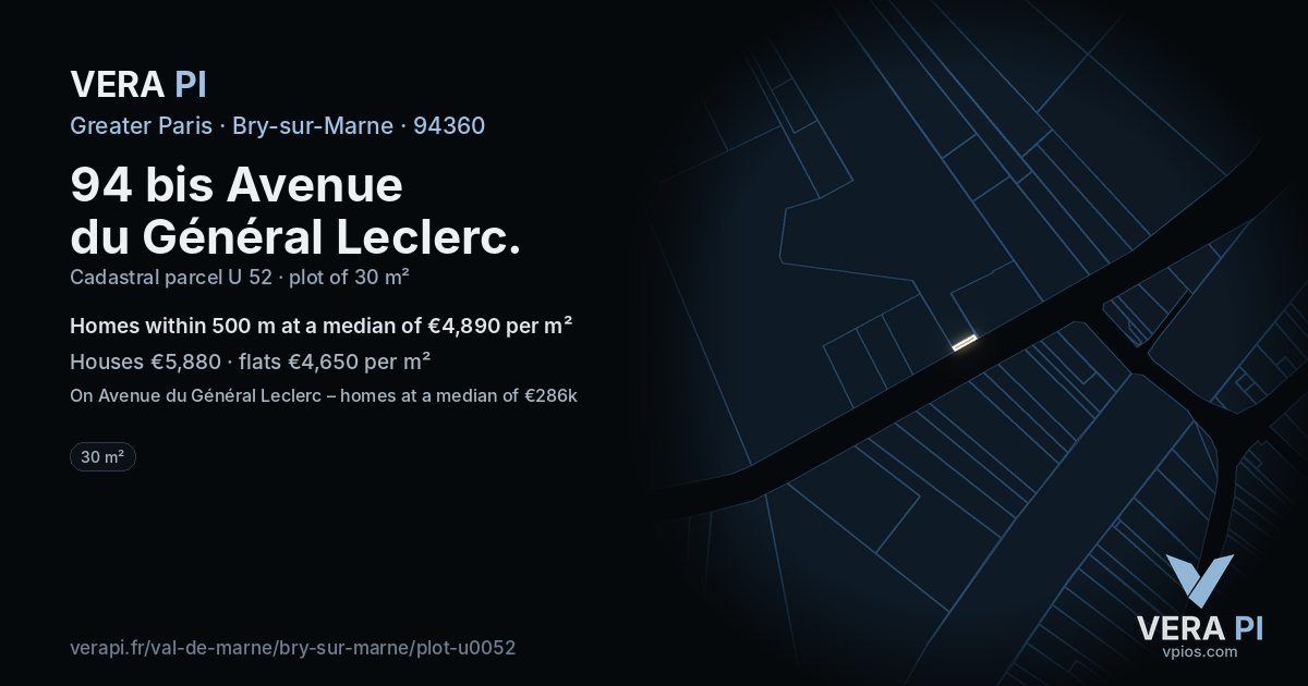 94 bis Avenue du Général Leclerc, Bry-sur-Marne at night – the plot lit, the parcels around coloured by the prices near them
