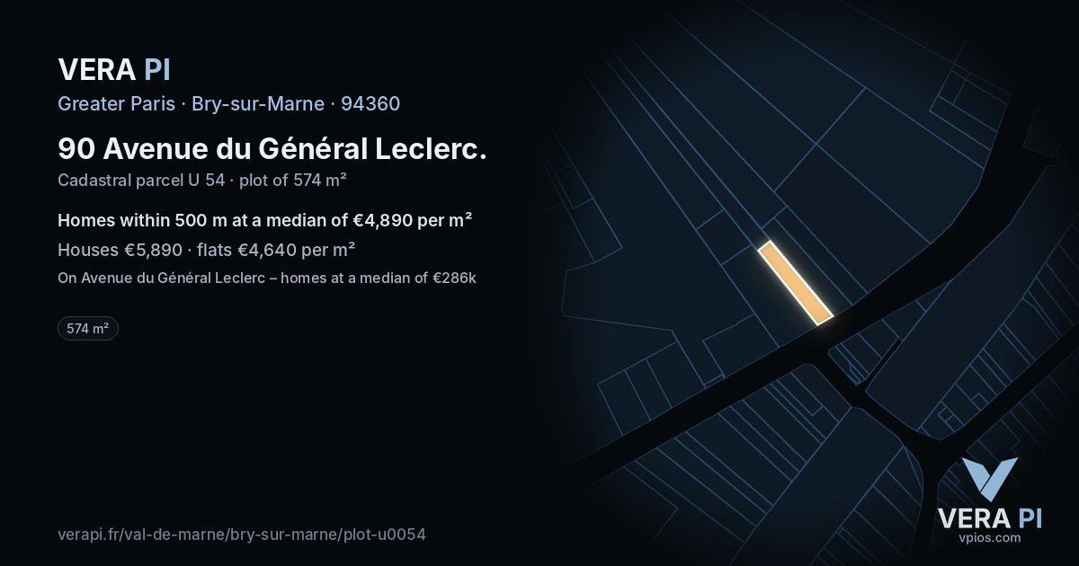 90 Avenue du Général Leclerc, Bry-sur-Marne at night – the plot lit, the parcels around coloured by the prices near them