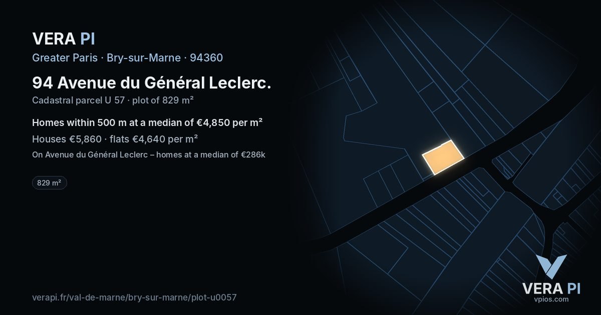 94 Avenue du Général Leclerc, Bry-sur-Marne at night – the plot lit, the parcels around coloured by the prices near them
