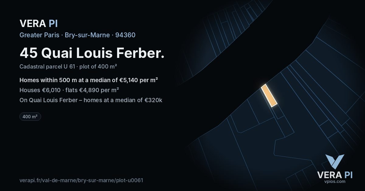 45 Quai Louis Ferber, Bry-sur-Marne at night – the plot lit, the parcels around coloured by the prices near them