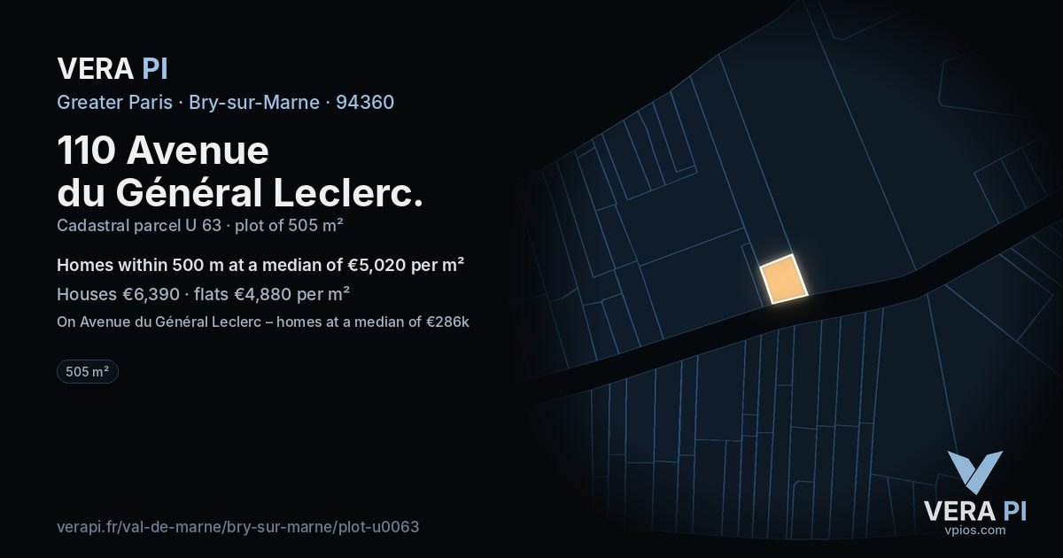 110 Avenue du Général Leclerc, Bry-sur-Marne at night – the plot lit, the parcels around coloured by the prices near them