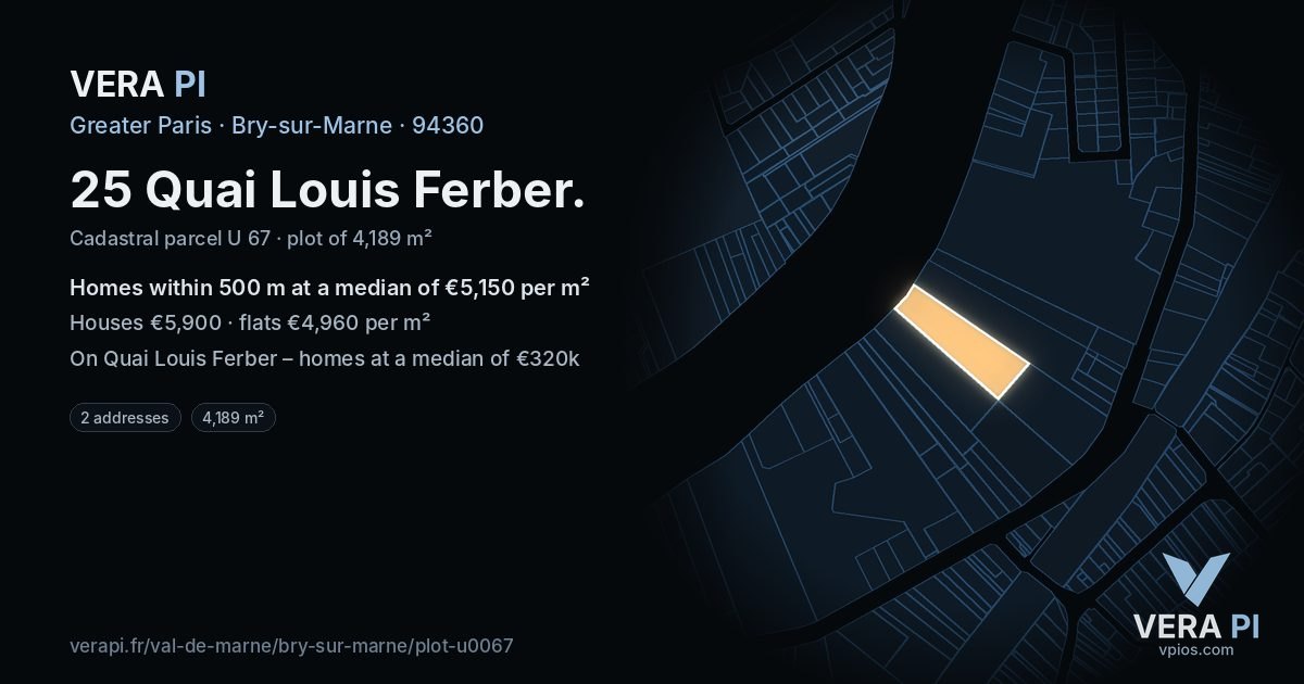 25 Quai Louis Ferber, Bry-sur-Marne at night – the plot lit, the parcels around coloured by the prices near them