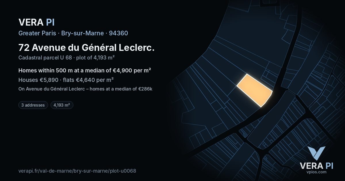 72 Avenue du Général Leclerc, Bry-sur-Marne at night – the plot lit, the parcels around coloured by the prices near them