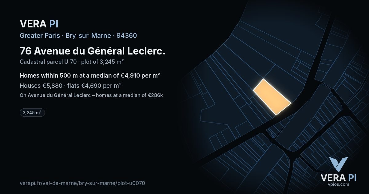 76 Avenue du Général Leclerc, Bry-sur-Marne at night – the plot lit, the parcels around coloured by the prices near them