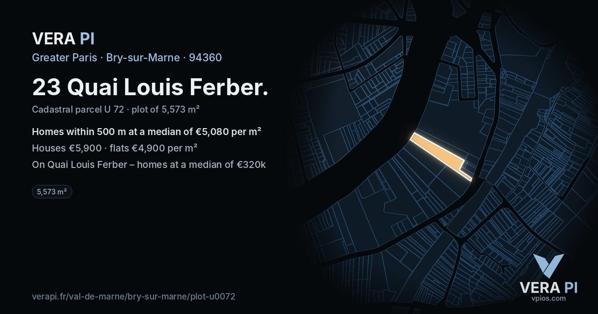 23 Quai Louis Ferber, Bry-sur-Marne at night – the plot lit, the parcels around coloured by the prices near them